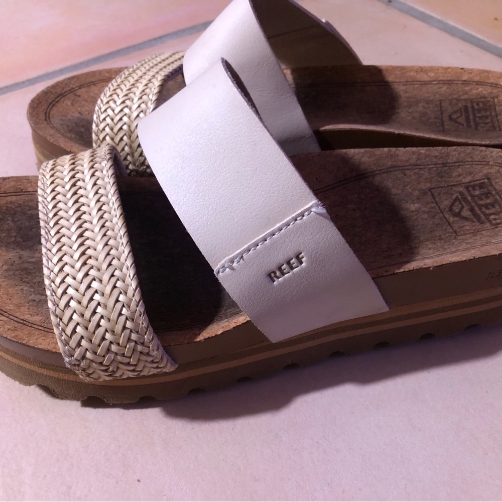 Reef White and Brown Slide Sandals